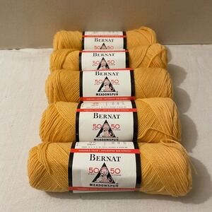 Bernat Meadowspun Yarn Gold 1100 Lot JX 50/50 Wool Nylon 5 Skeins Vintage USA